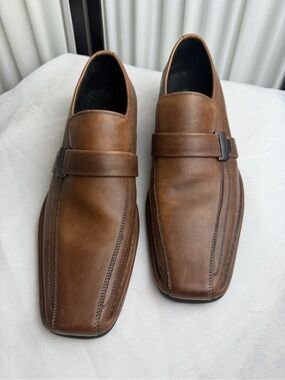 Kenneth Cole New York Brown Leather Slip-On Loafers with Strap